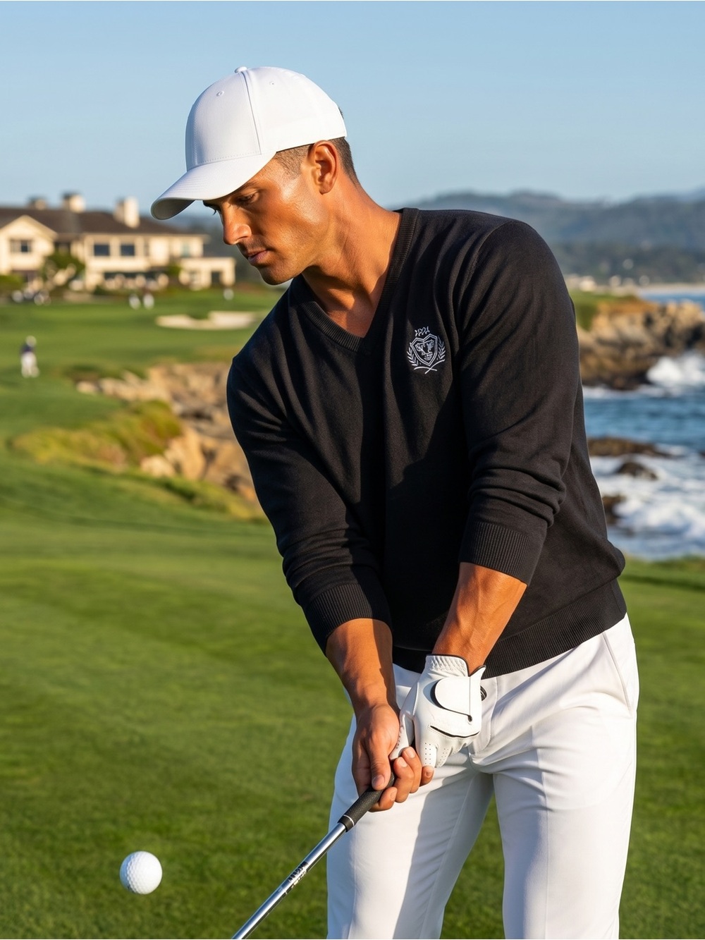 Oxford Golf 100% Pima Cotton Black V-Neck Embroidered Crest Academia‎ Sweater